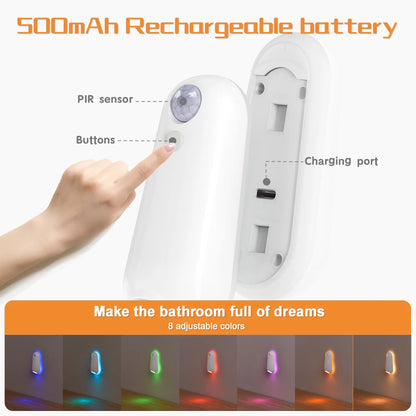 LED Smart Motion Sensor Toilet Night Light – USB Rechargeable, 8-Color Lamp for Bathroom, Corridor & Home Decor