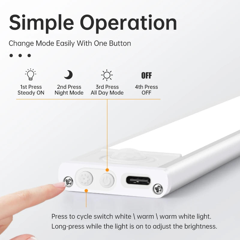 LED Night Light with Motion Sensor – USB Rechargeable Cabinet Lamp for Wardrobe, Kitchen, Bedroom & Hallway (20/30/40/60cm)