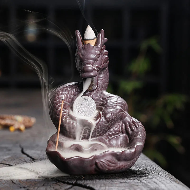 Dragon LED Backflow Incense Burner – Ceramic Waterfall Smoke Holder