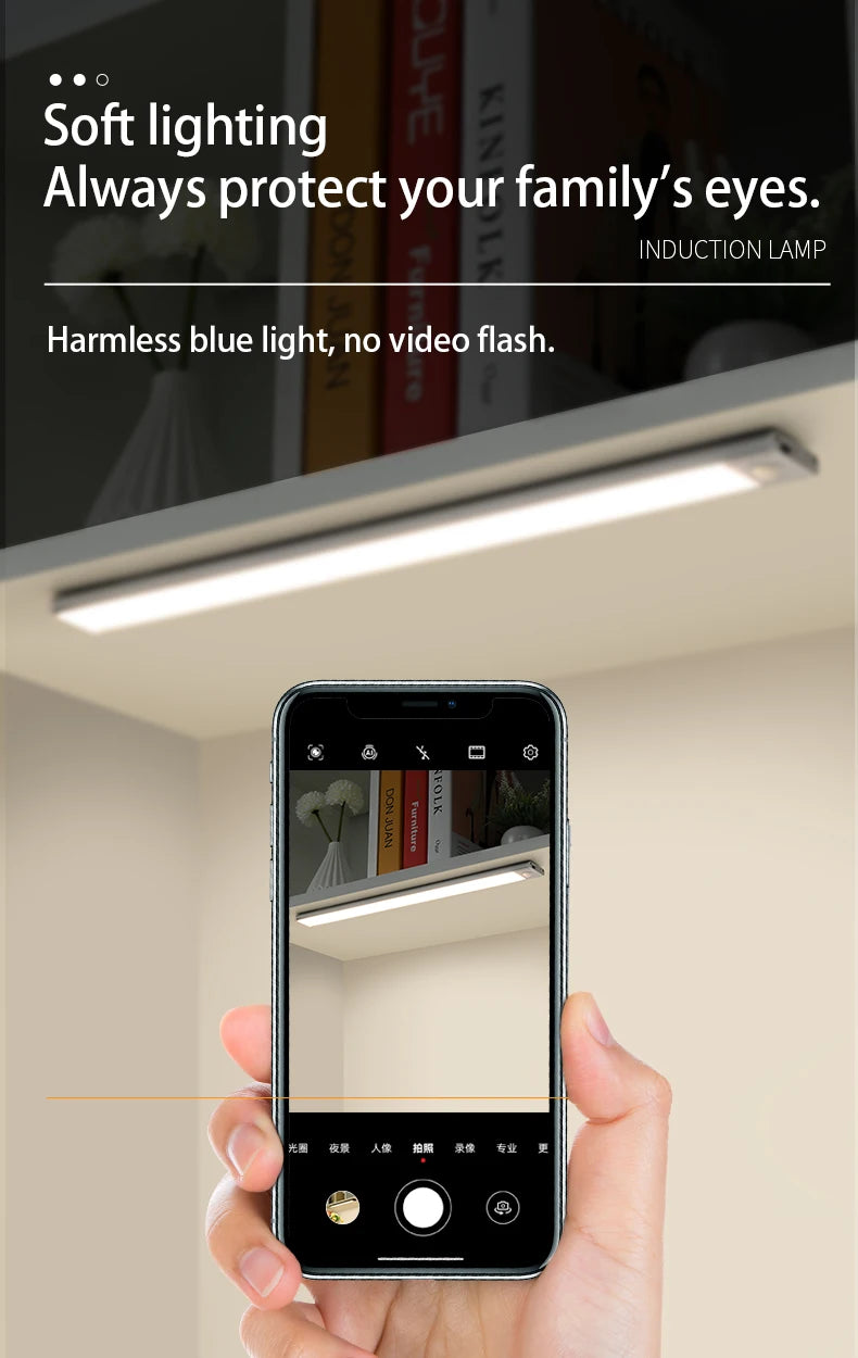LED Night Light with Motion Sensor – USB Rechargeable Cabinet Lamp for Wardrobe, Kitchen, Bedroom & Hallway (20/30/40/60cm)