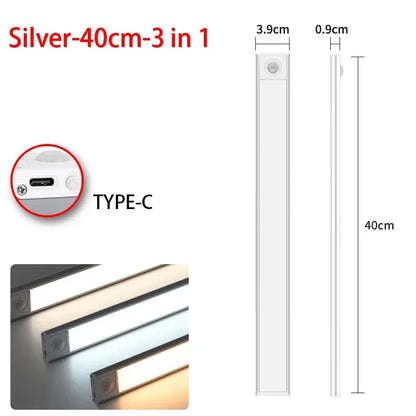 LED Night Light with Motion Sensor – USB Rechargeable Cabinet Lamp for Wardrobe, Kitchen, Bedroom & Hallway (20/30/40/60cm)
