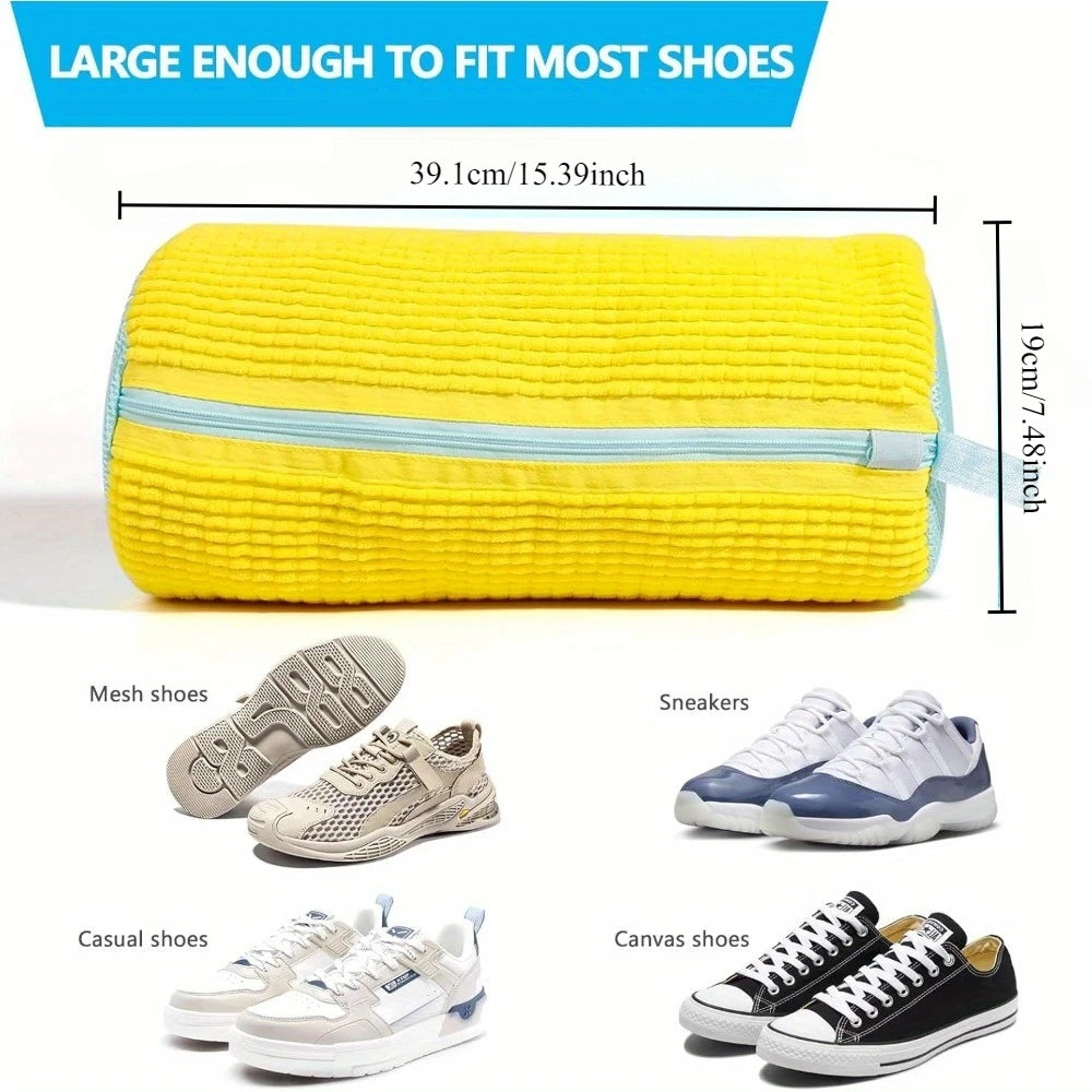 Durable Shoe Washing Machine Bag – Yellow with Blue Zipper | Fits All Shoe Types, Ideal for Sneakers & Casual Shoes
