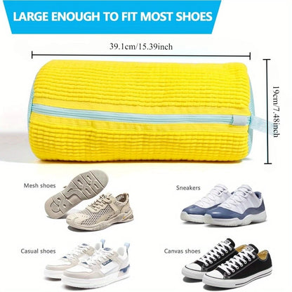 Durable Shoe Washing Machine Bag – Yellow with Blue Zipper | Fits All Shoe Types, Ideal for Sneakers & Casual Shoes