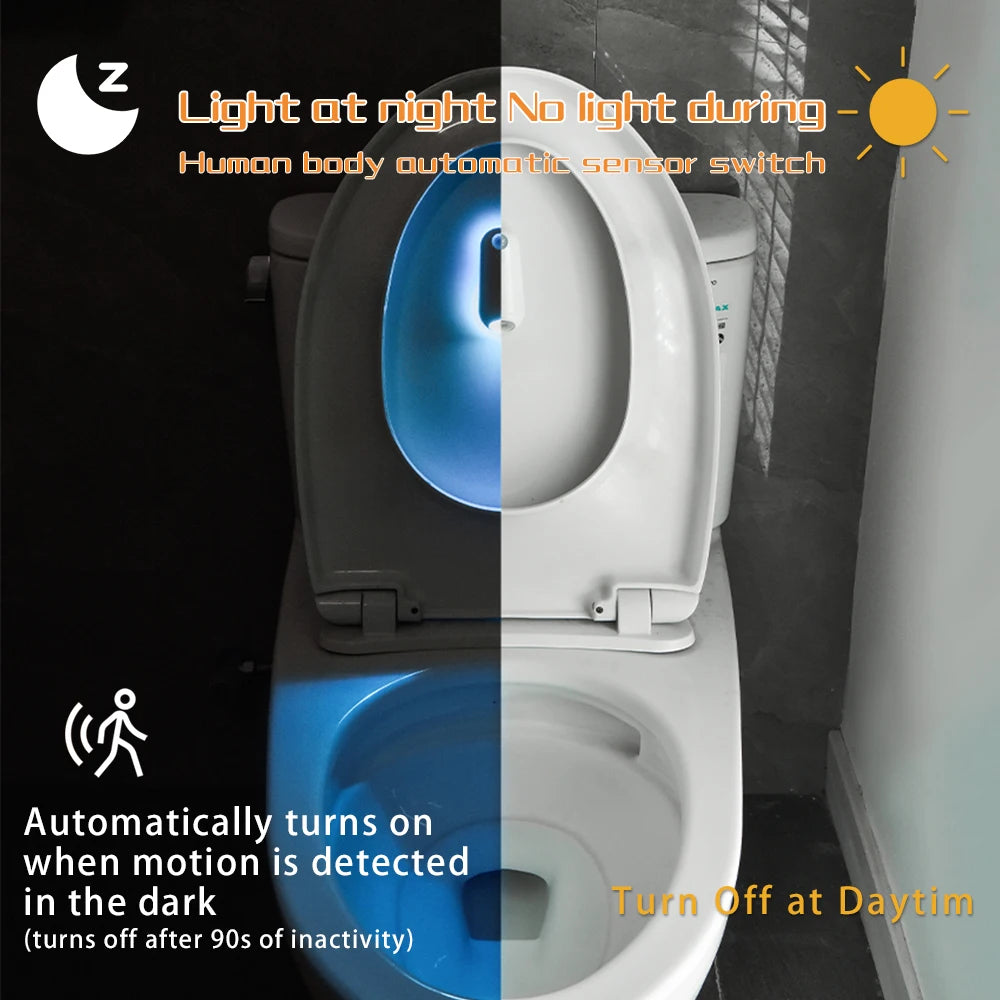 LED Smart Motion Sensor Toilet Night Light – USB Rechargeable, 8-Color Lamp for Bathroom, Corridor & Home Decor
