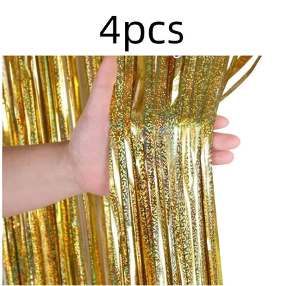 2 Pack Glitter Tinsel Fringe Curtains – Metallic Foil Party Backdrop for Birthday, Wedding & Anniversary Decorations