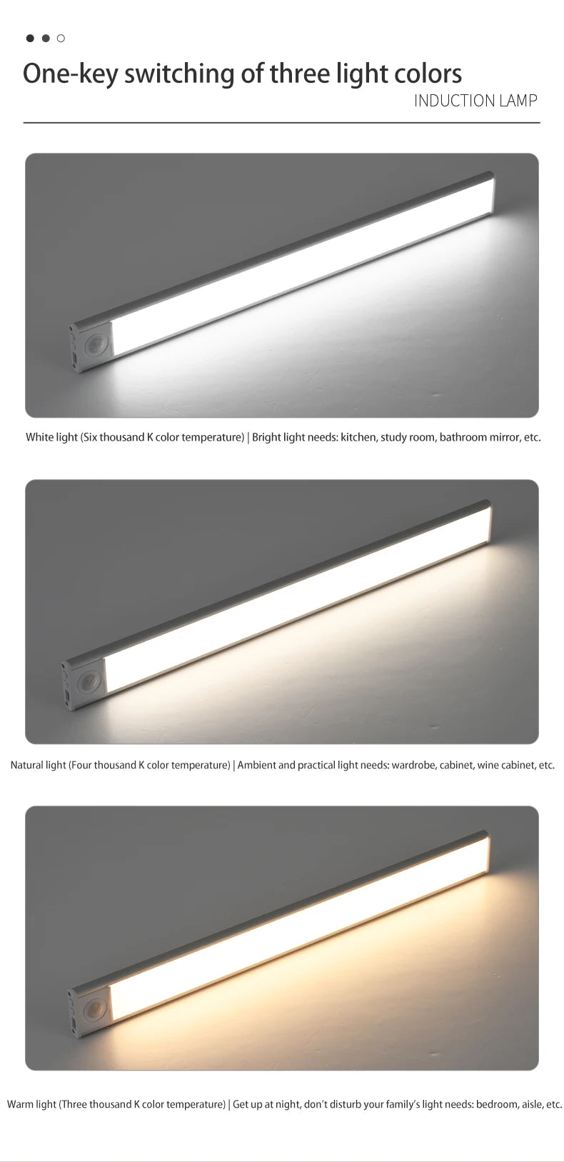 LED Night Light with Motion Sensor – USB Rechargeable Cabinet Lamp for Wardrobe, Kitchen, Bedroom & Hallway (20/30/40/60cm)