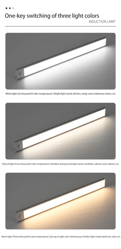 LED Night Light with Motion Sensor – USB Rechargeable Cabinet Lamp for Wardrobe, Kitchen, Bedroom & Hallway (20/30/40/60cm)