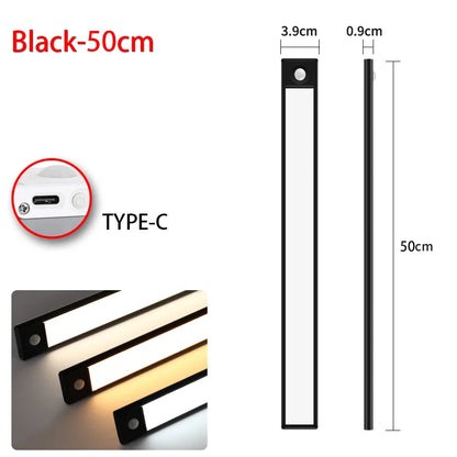 LED Night Light with Motion Sensor – USB Rechargeable Cabinet Lamp for Wardrobe, Kitchen, Bedroom & Hallway (20/30/40/60cm)