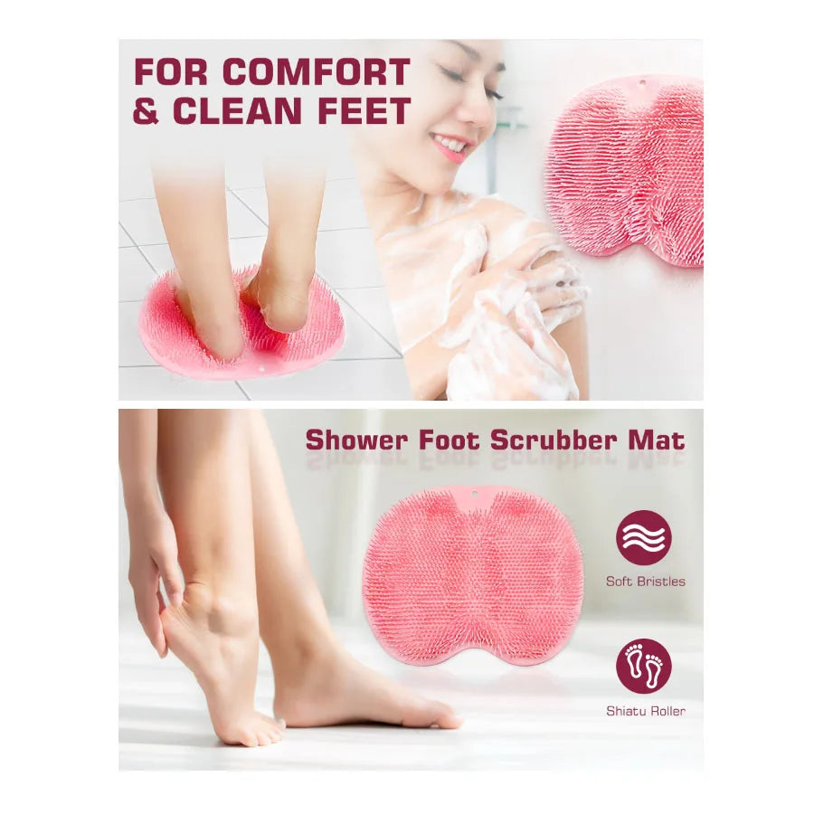 Shower Foot Scrubber Mat & Back Washer – Exfoliating Bath Wash Pad with Suction Cups