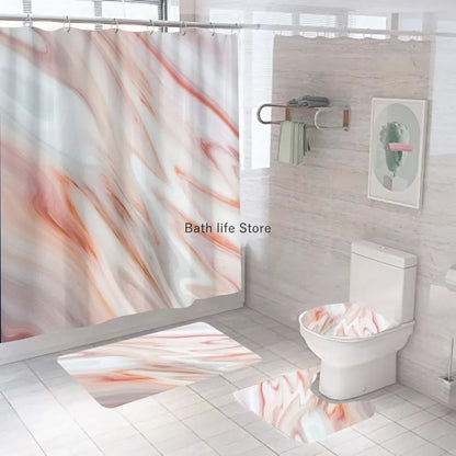 Modern 3D Shower Curtain Set with Anti-Slip Bath Mat – Water-Resistant & Custom Sizes