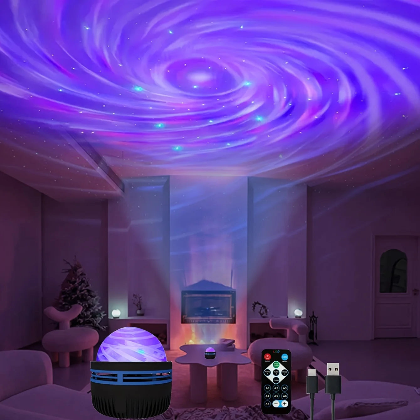LED Galaxy Projector Night Light | USB Rechargeable Starry Sky Lamp with Remote