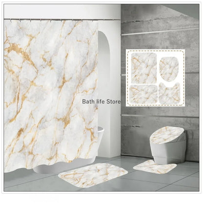 Modern 3D Shower Curtain Set with Anti-Slip Bath Mat – Water-Resistant & Custom Sizes