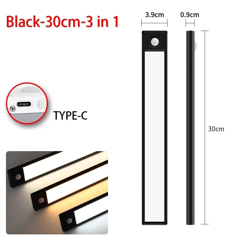 LED Night Light with Motion Sensor – USB Rechargeable Cabinet Lamp for Wardrobe, Kitchen, Bedroom & Hallway (20/30/40/60cm)