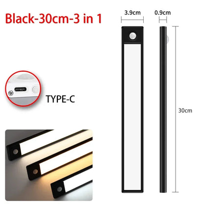 LED Night Light with Motion Sensor – USB Rechargeable Cabinet Lamp for Wardrobe, Kitchen, Bedroom & Hallway (20/30/40/60cm)