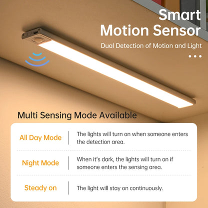 LED Night Light with Motion Sensor – USB Rechargeable Cabinet Lamp for Wardrobe, Kitchen, Bedroom & Hallway (20/30/40/60cm)