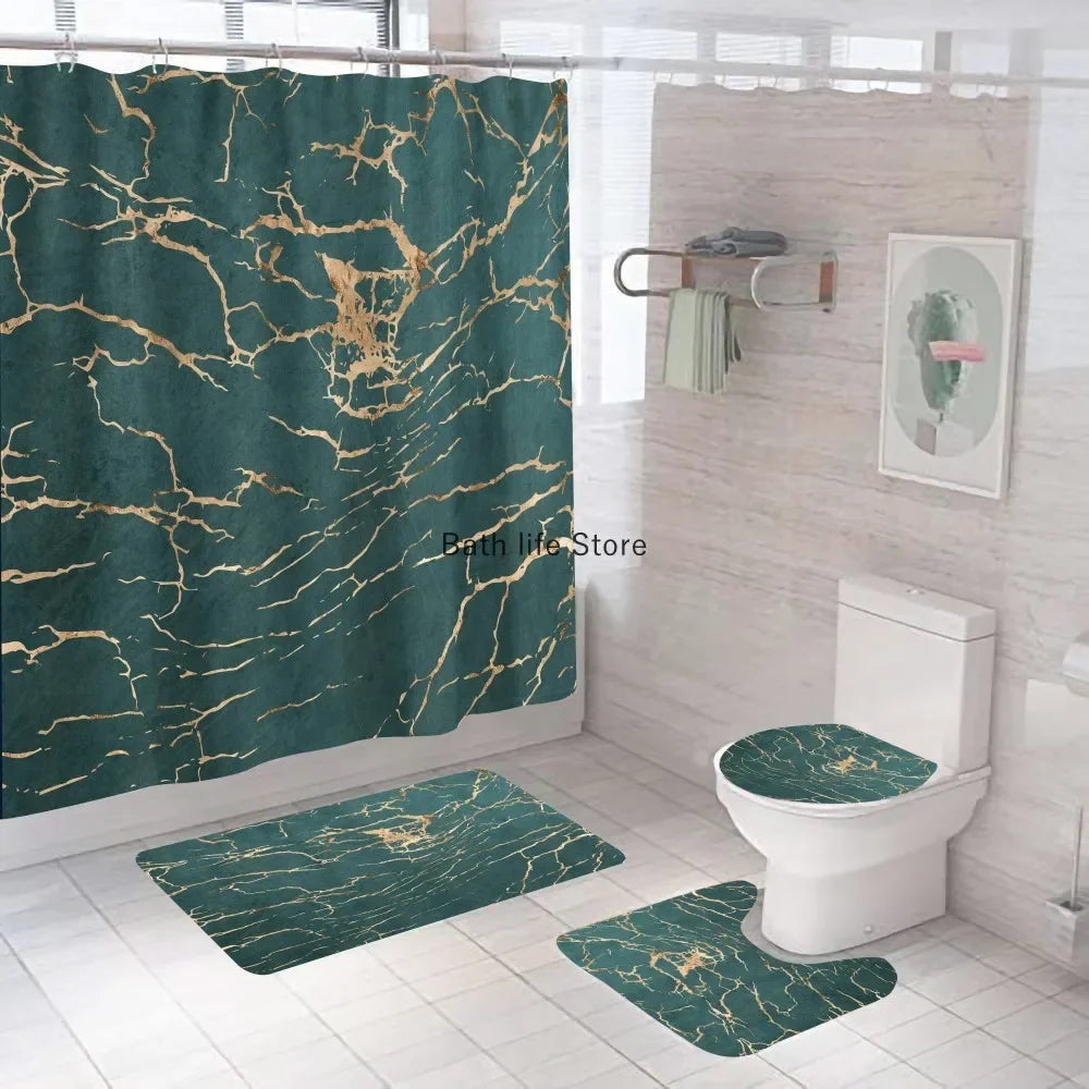 Modern 3D Shower Curtain Set with Anti-Slip Bath Mat – Water-Resistant & Custom Sizes