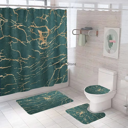 Modern 3D Shower Curtain Set with Anti-Slip Bath Mat – Water-Resistant & Custom Sizes