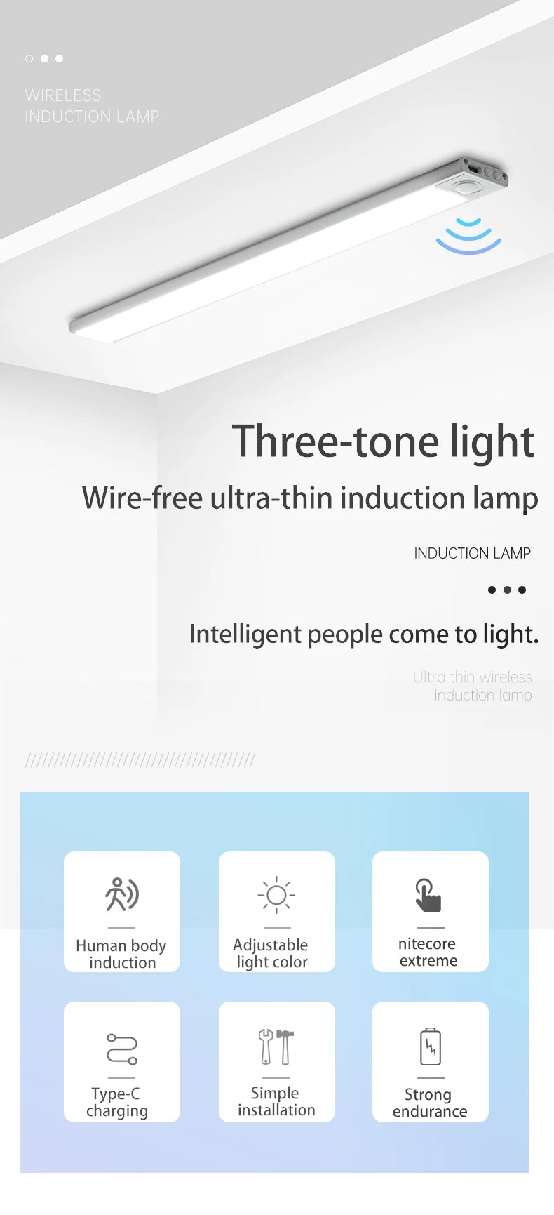 LED Night Light with Motion Sensor – USB Rechargeable Cabinet Lamp for Wardrobe, Kitchen, Bedroom & Hallway (20/30/40/60cm)