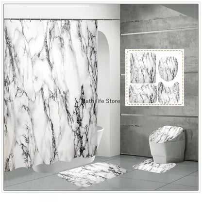 Modern 3D Shower Curtain Set with Anti-Slip Bath Mat – Water-Resistant & Custom Sizes
