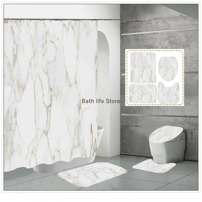 Modern 3D Shower Curtain Set with Anti-Slip Bath Mat – Water-Resistant & Custom Sizes