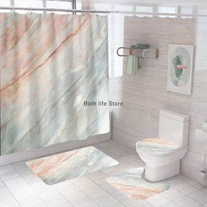 Modern 3D Shower Curtain Set with Anti-Slip Bath Mat – Water-Resistant & Custom Sizes