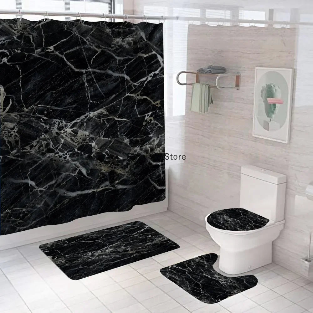 Modern 3D Shower Curtain Set with Anti-Slip Bath Mat – Water-Resistant & Custom Sizes