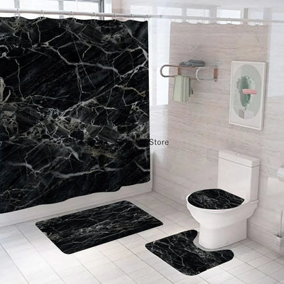 Modern 3D Shower Curtain Set with Anti-Slip Bath Mat – Water-Resistant & Custom Sizes