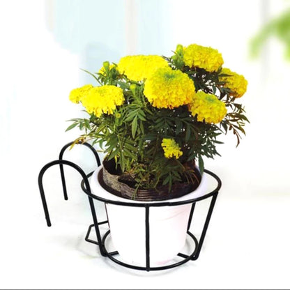 Garden Hanging Plant Iron Rack – Balcony Round Flower Pot Holder for Railing & Fence