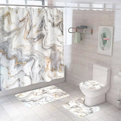 Modern 3D Shower Curtain Set with Anti-Slip Bath Mat – Water-Resistant & Custom Sizes