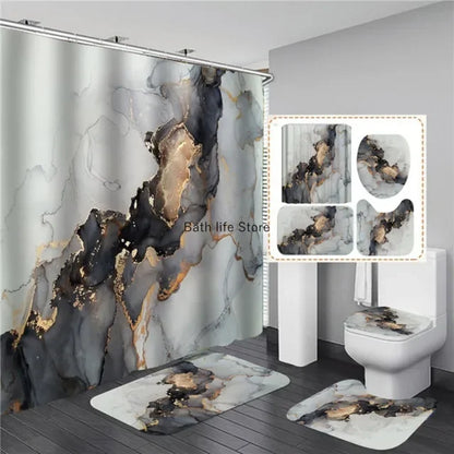 Modern 3D Shower Curtain Set with Anti-Slip Bath Mat – Water-Resistant & Custom Sizes