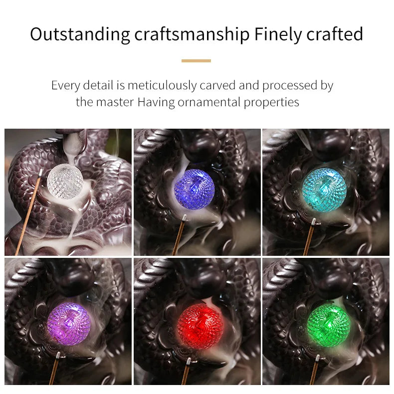 Dragon LED Backflow Incense Burner – Ceramic Waterfall Smoke Holder