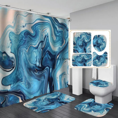 Modern 3D Shower Curtain Set with Anti-Slip Bath Mat – Water-Resistant & Custom Sizes