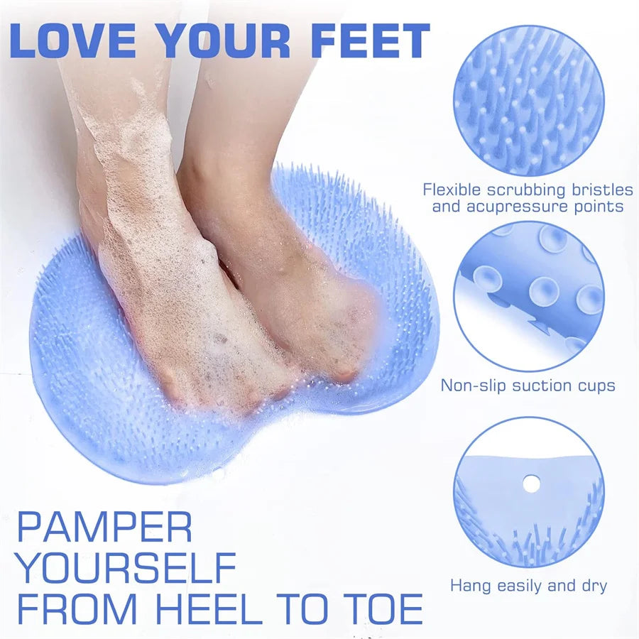 Shower Foot Scrubber Mat & Back Washer – Exfoliating Bath Wash Pad with Suction Cups