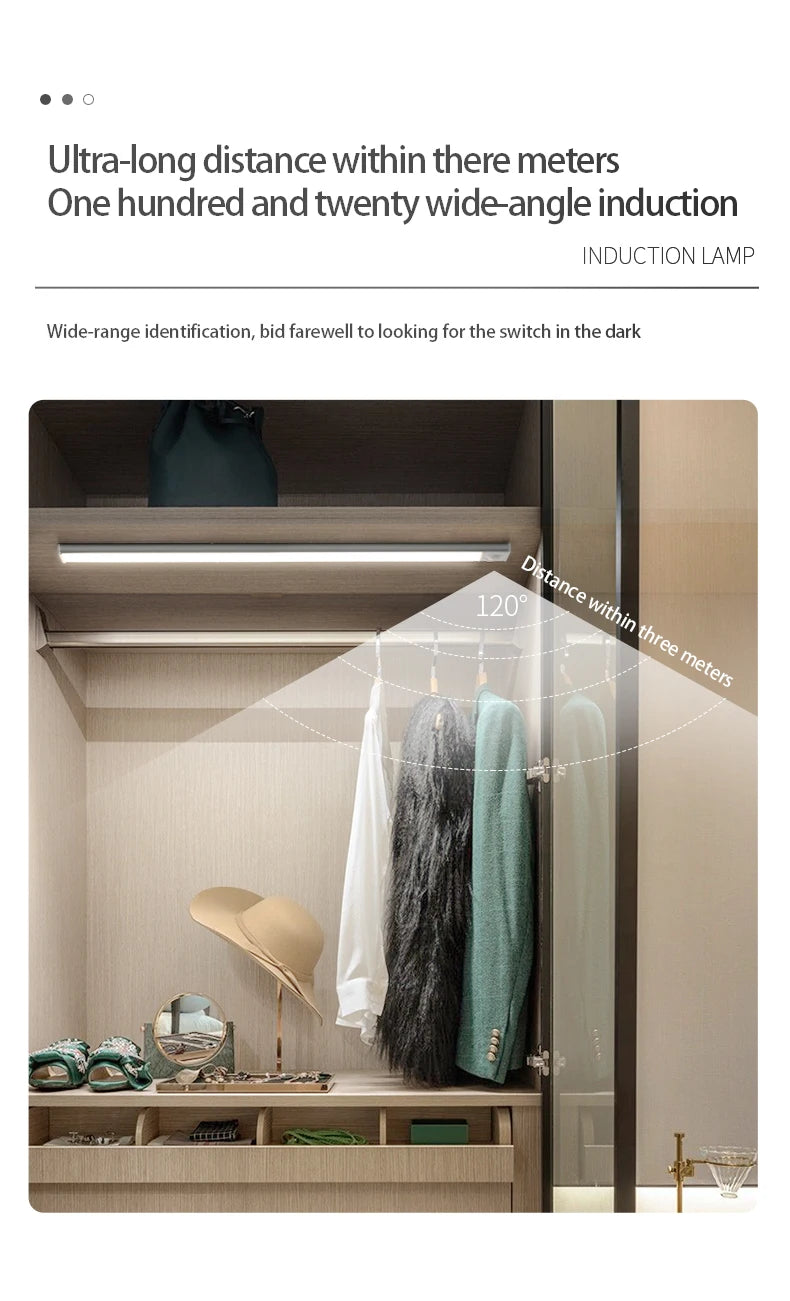 LED Night Light with Motion Sensor – USB Rechargeable Cabinet Lamp for Wardrobe, Kitchen, Bedroom & Hallway (20/30/40/60cm)