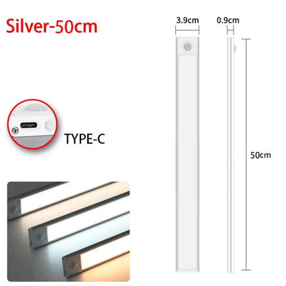 LED Night Light with Motion Sensor – USB Rechargeable Cabinet Lamp for Wardrobe, Kitchen, Bedroom & Hallway (20/30/40/60cm)