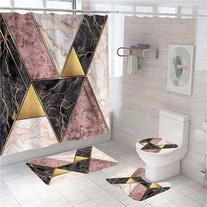Modern 3D Shower Curtain Set with Anti-Slip Bath Mat – Water-Resistant & Custom Sizes