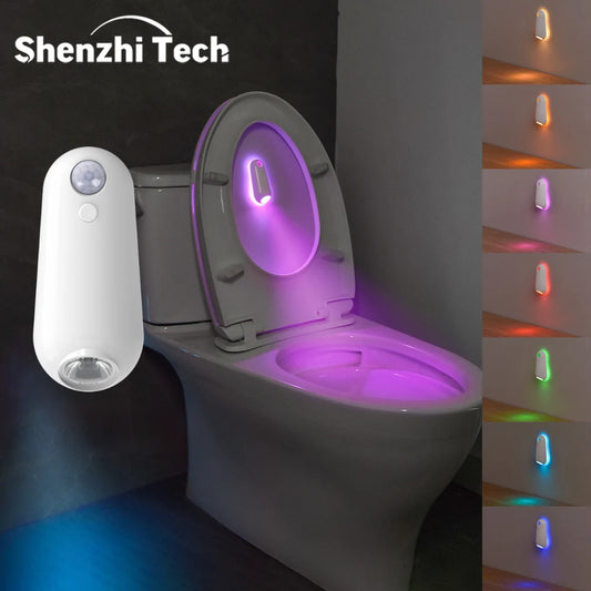 LED Smart Motion Sensor Toilet Night Light – USB Rechargeable, 8-Color Lamp for Bathroom, Corridor & Home Decor