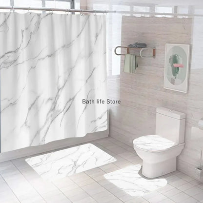 Modern 3D Shower Curtain Set with Anti-Slip Bath Mat – Water-Resistant & Custom Sizes