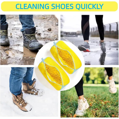 Durable Shoe Washing Machine Bag – Yellow with Blue Zipper | Fits All Shoe Types, Ideal for Sneakers & Casual Shoes