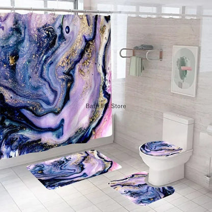 Modern 3D Shower Curtain Set with Anti-Slip Bath Mat – Water-Resistant & Custom Sizes
