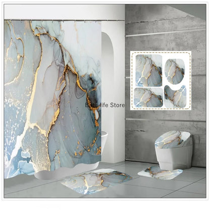Modern 3D Shower Curtain Set with Anti-Slip Bath Mat – Water-Resistant & Custom Sizes
