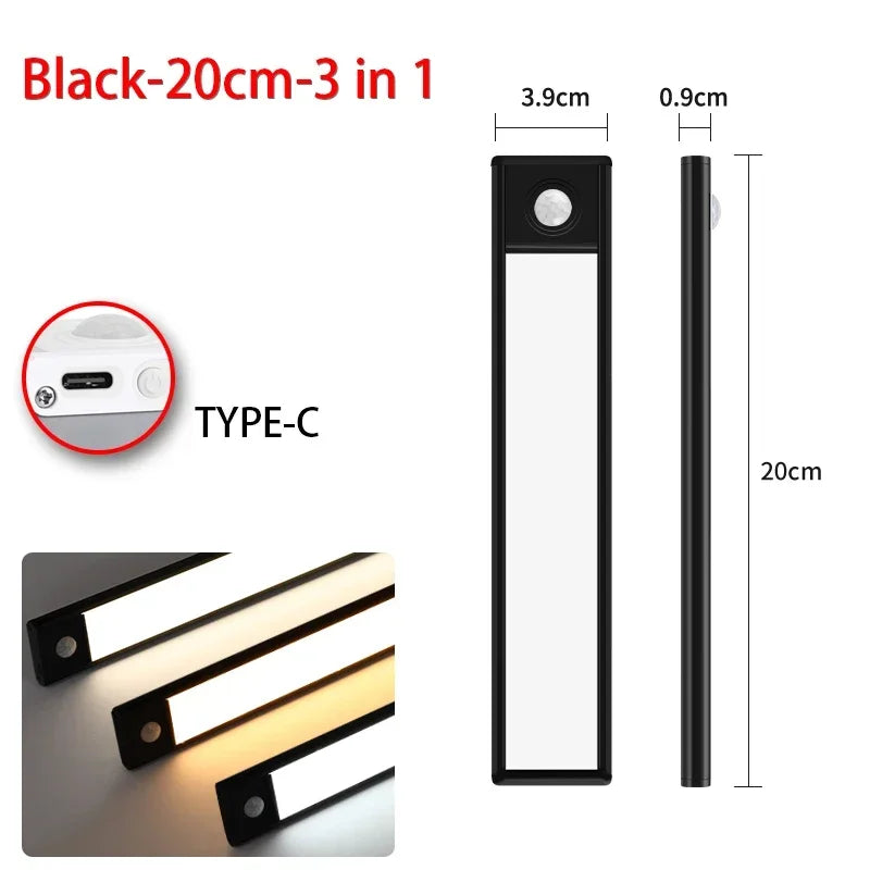 LED Night Light with Motion Sensor – USB Rechargeable Cabinet Lamp for Wardrobe, Kitchen, Bedroom & Hallway (20/30/40/60cm)