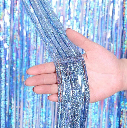 2 Pack Glitter Tinsel Fringe Curtains – Metallic Foil Party Backdrop for Birthday, Wedding & Anniversary Decorations