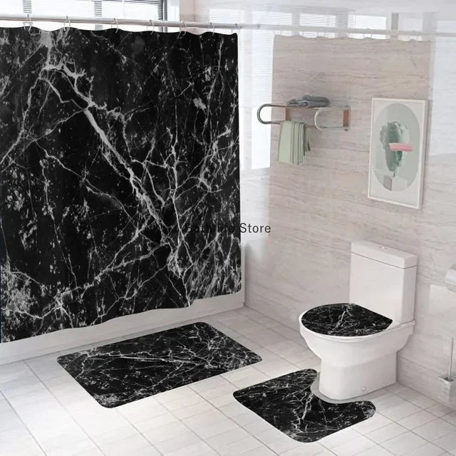 Modern 3D Shower Curtain Set with Anti-Slip Bath Mat – Water-Resistant & Custom Sizes