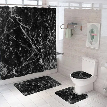 Modern 3D Shower Curtain Set with Anti-Slip Bath Mat – Water-Resistant & Custom Sizes