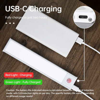 LED Night Light with Motion Sensor – USB Rechargeable Cabinet Lamp for Wardrobe, Kitchen, Bedroom & Hallway (20/30/40/60cm)