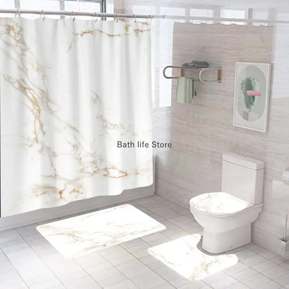 Modern 3D Shower Curtain Set with Anti-Slip Bath Mat – Water-Resistant & Custom Sizes