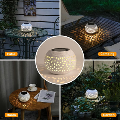Solar Table Light Outdoor – White Metal Lantern, Solar Powered Decorative Garden & Patio Lamp