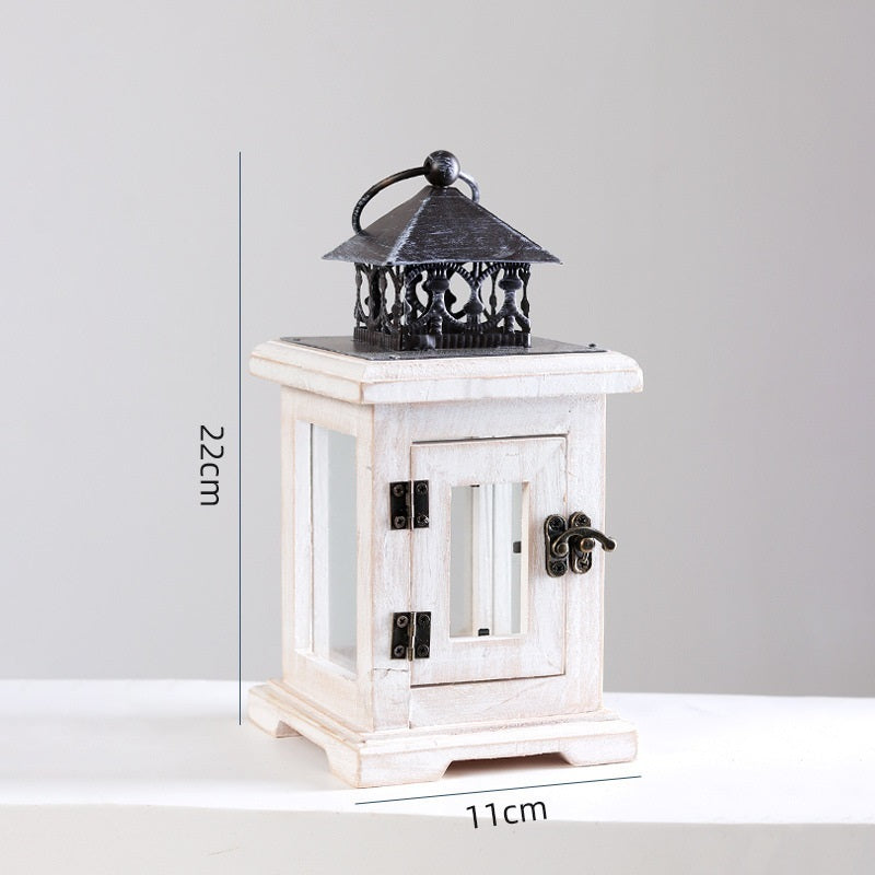 Vintage Wooden & Iron Glass Candle Holder