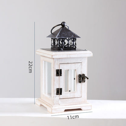 Vintage Wooden & Iron Glass Candle Holder